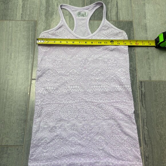 Athleta Eagle Pose Lace Print Racerback Fitted Tank Top Lilac Purple Size Small - Picture 7 of 8